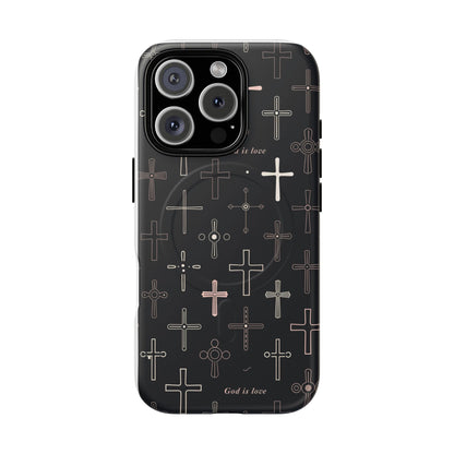 Magnetic Phone Case — Black Cross Pattern with "God is love"