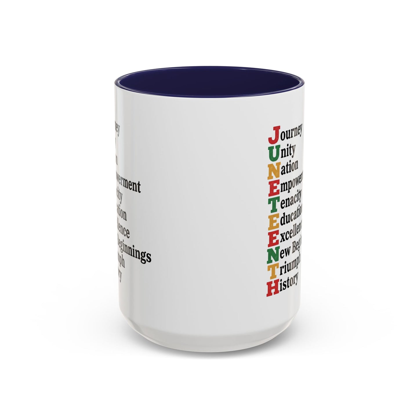 Juneteenth Acronym Accent Coffee Mug – Journey Unity Nation Empowerment (11/15oz)