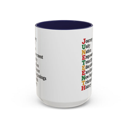 Juneteenth Acronym Accent Coffee Mug – Journey Unity Nation Empowerment (11/15oz)