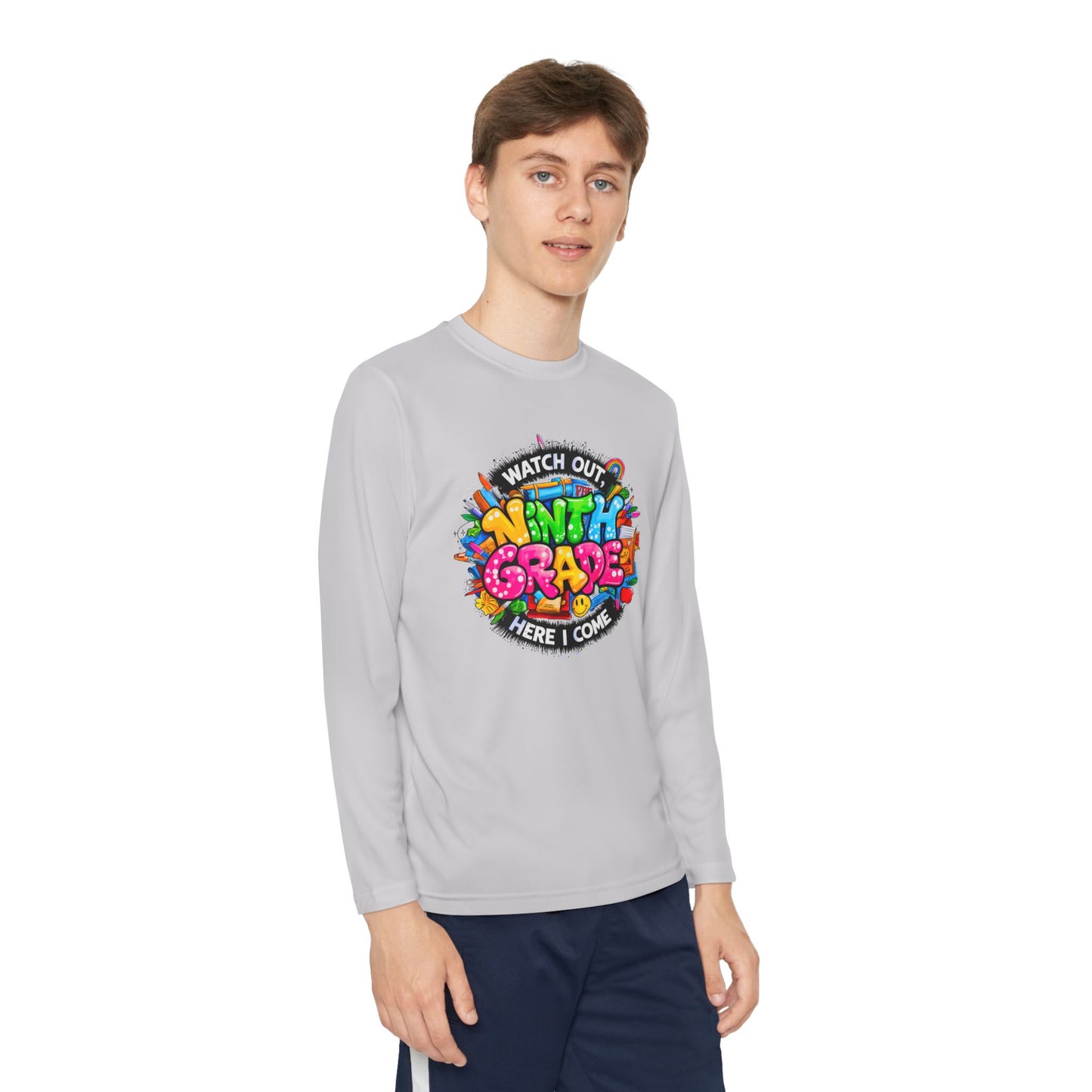 Ninth Grade Crewneck Long Sleeve — "Watch Out Ninth Grade Here I Come" Back-to-School Tee