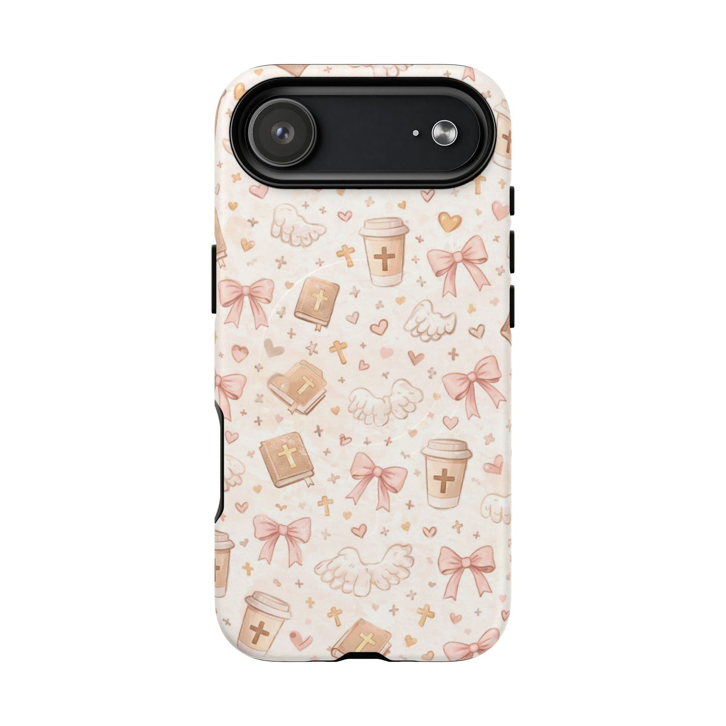 Christian Pattern Phone Case — Cute Cross, Bible & Dove Tough Magnetic Case