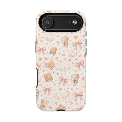 Christian Pattern Phone Case — Cute Cross, Bible & Dove Tough Magnetic Case