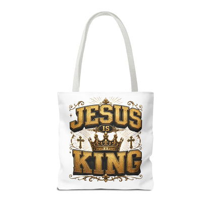 Jesus Is King Tote Bag - Christian Faith Crown Design