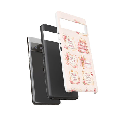 Christian Floral Phone Case — "Pray Without Ceasing" Faith Cross Design