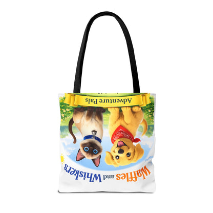 Waffles & Whiskers Adventure Pals Tote Bag — Cute Puppy and Kitten Kids Book Design