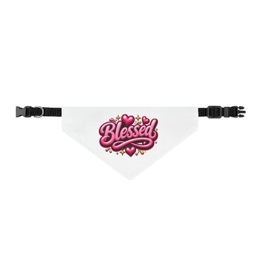Blessed Clip-On Pet Bandana — Pink Heart Graphic