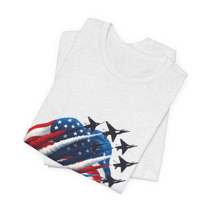 Patriotic Jet Flyover T-Shirt — American Flag Smoke Trail Tee
