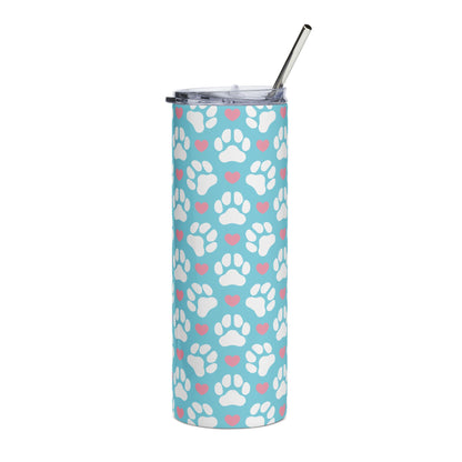 20oz Paw Print Stainless Steel Tumbler — Blue Pet Lover Travel Cup
