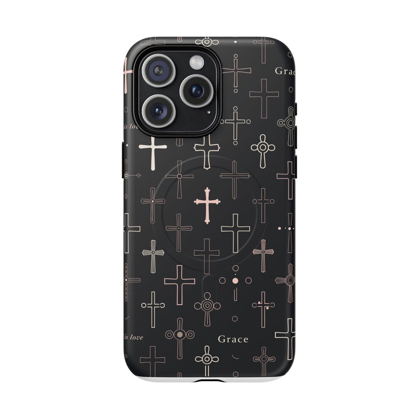Magnetic Phone Case — Black Crosses "Grace" Protective Cover