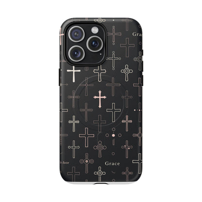 Magnetic Phone Case — Black Crosses "Grace" Protective Cover