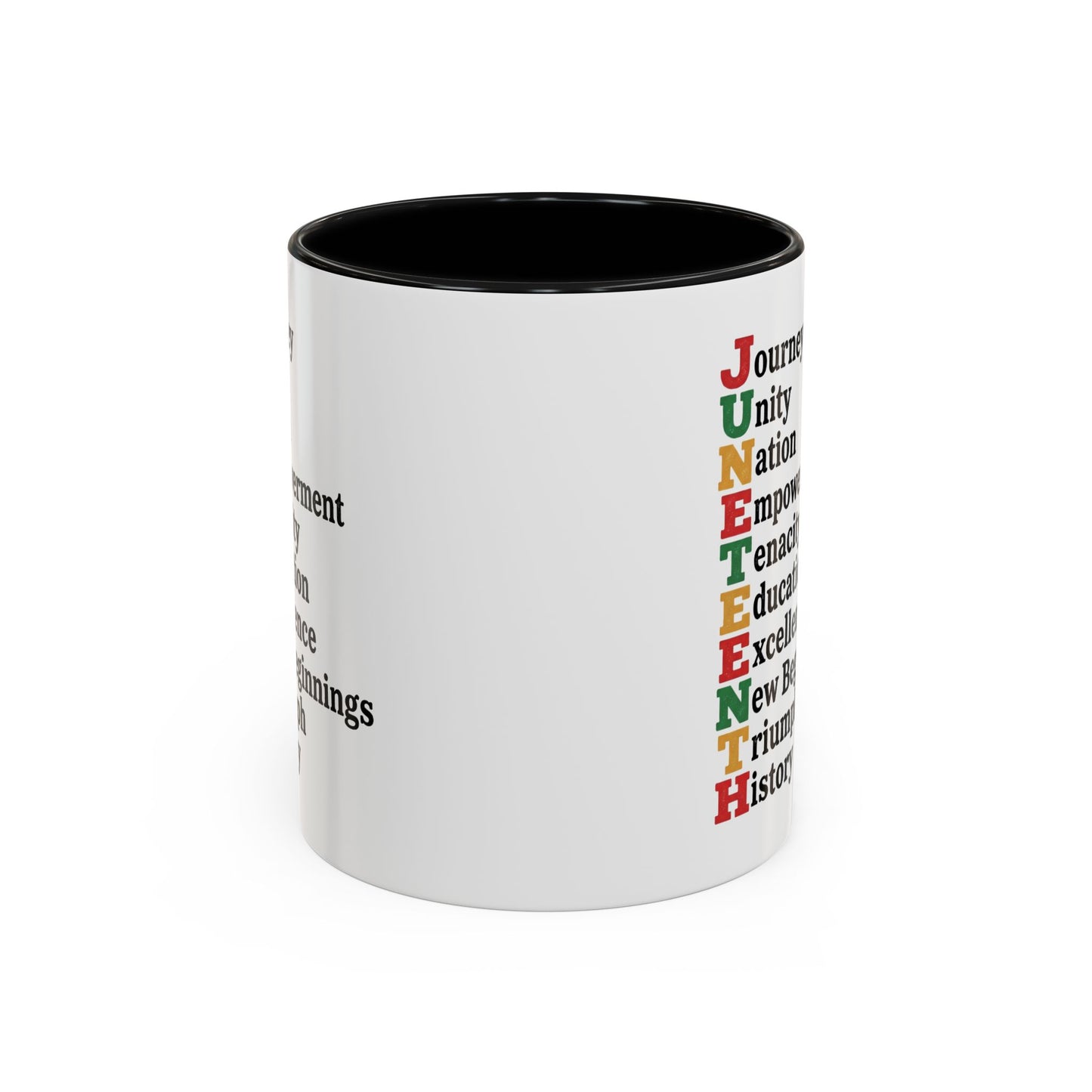 Juneteenth Acronym Accent Coffee Mug – Journey Unity Nation Empowerment (11/15oz)