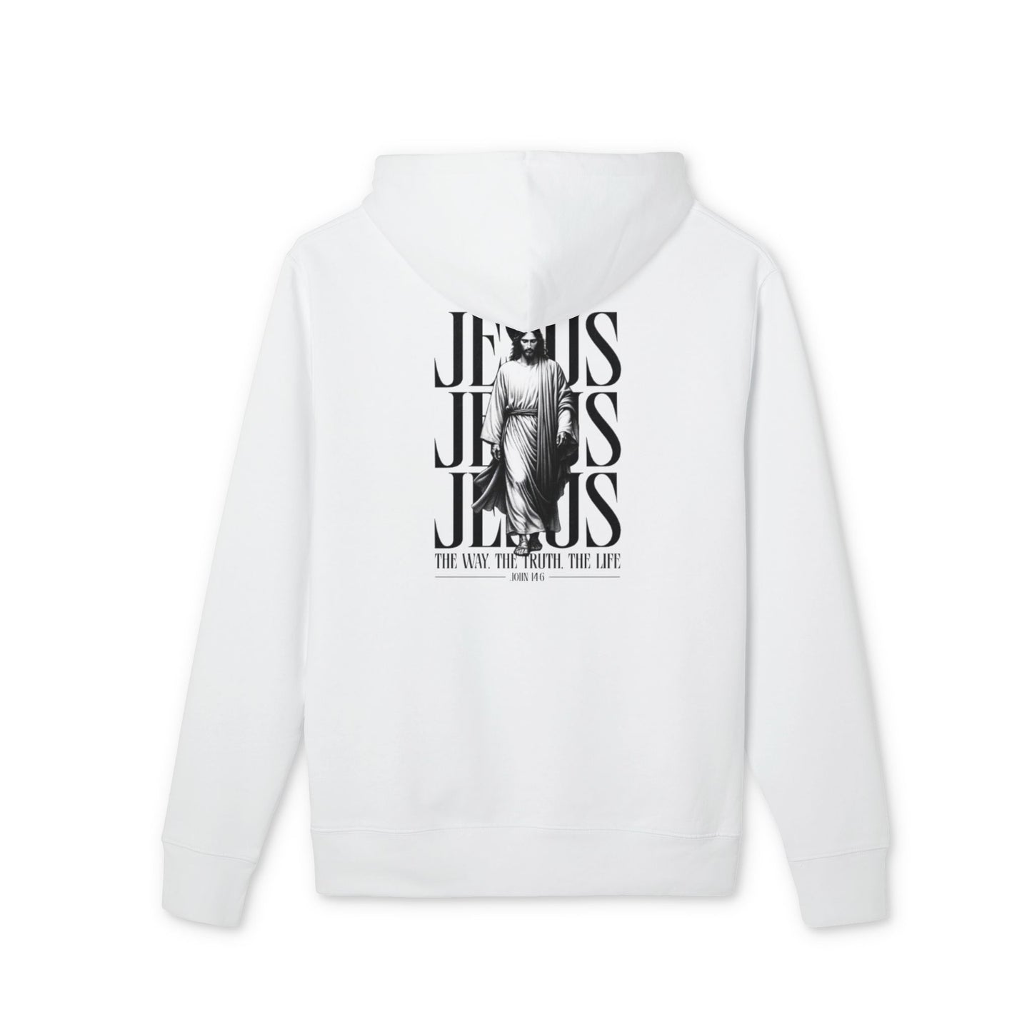 Jesus Portrait Hoodie — "Jesus" Typography Christian Pullover (The Way The Truth The Life)