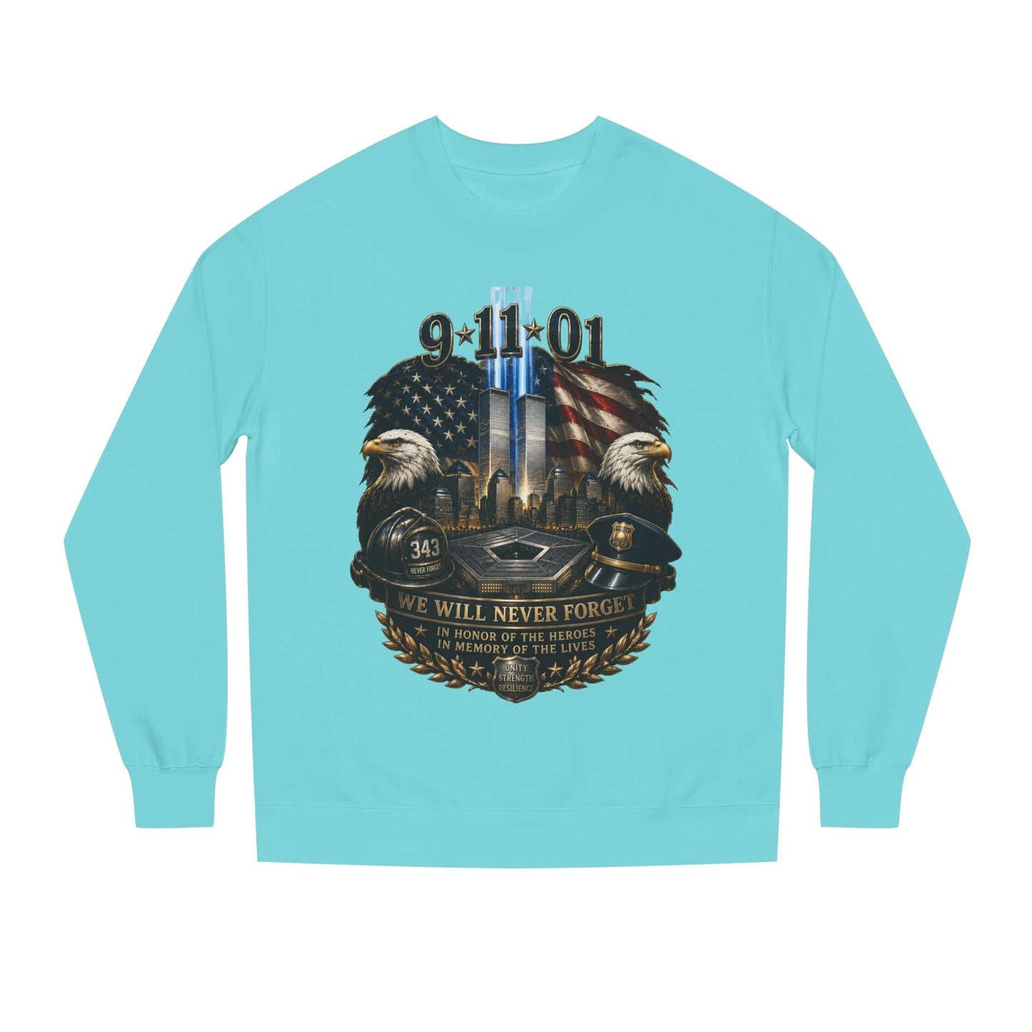 9/11 Memorial Sweatshirt — We Will Never Forget Tribute Crewneck