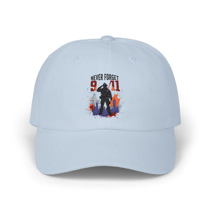 Never Forget 9/11 Dad Cap — Memorial Firefighter Silhouette Baseball Hat