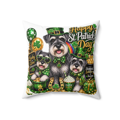 Happy St. Patrick's Day Dogs Decorative Pillow — Shamrock Schnauzer St. Patty’s Throw Pillow