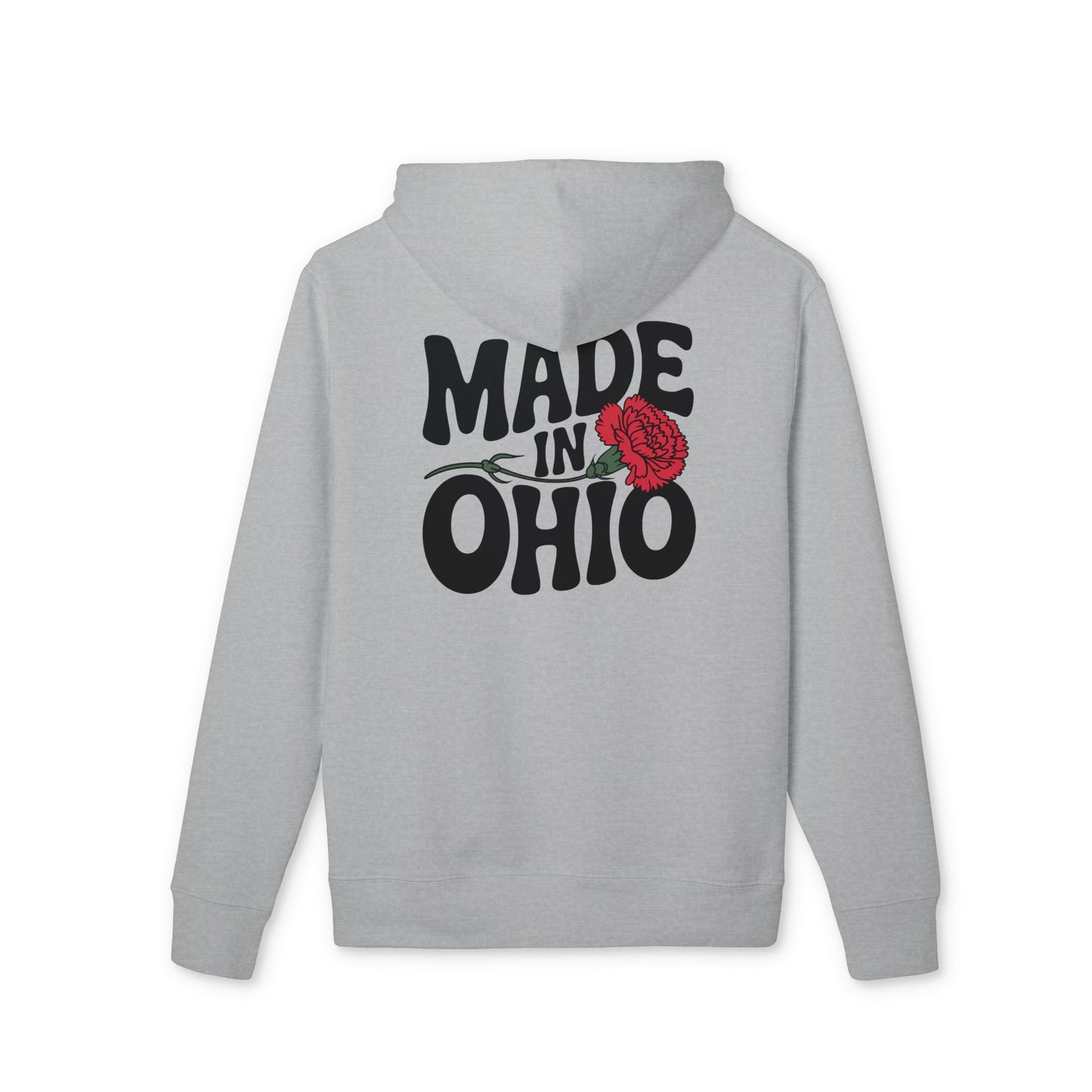 Made in Ohio Hoodie — Retro Script with Red Rose
