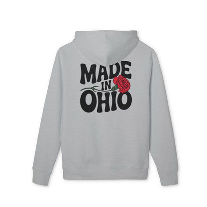 Made in Ohio Hoodie — Retro Script with Red Rose