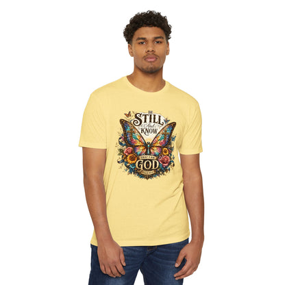 Christian Butterfly T-Shirt — "Be Still and Know That I Am God" Inspirational Tee