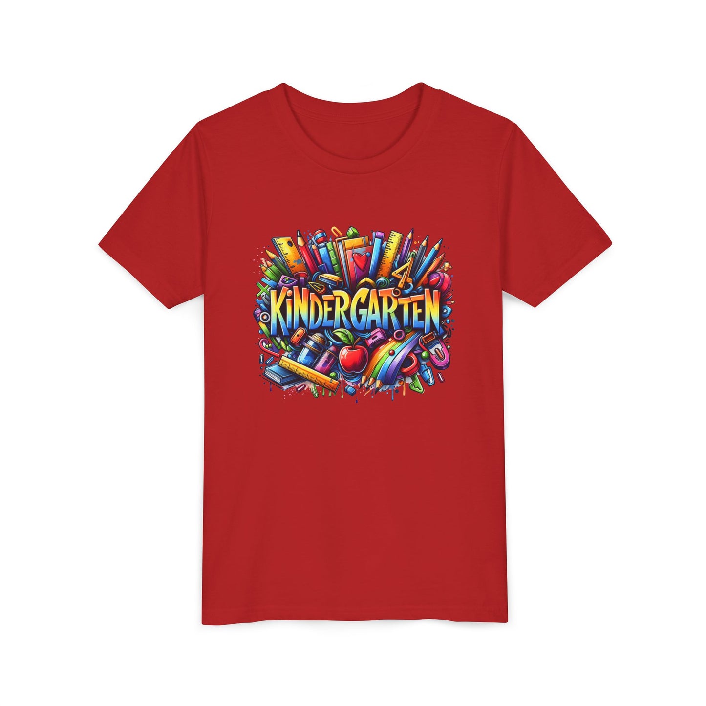 Kindergarten Colorful School Supplies Youth Tee — Back-to-School Kids T-Shirt
