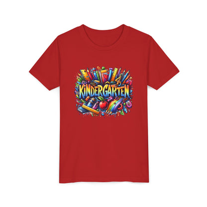Kindergarten Colorful School Supplies Youth Tee — Back-to-School Kids T-Shirt