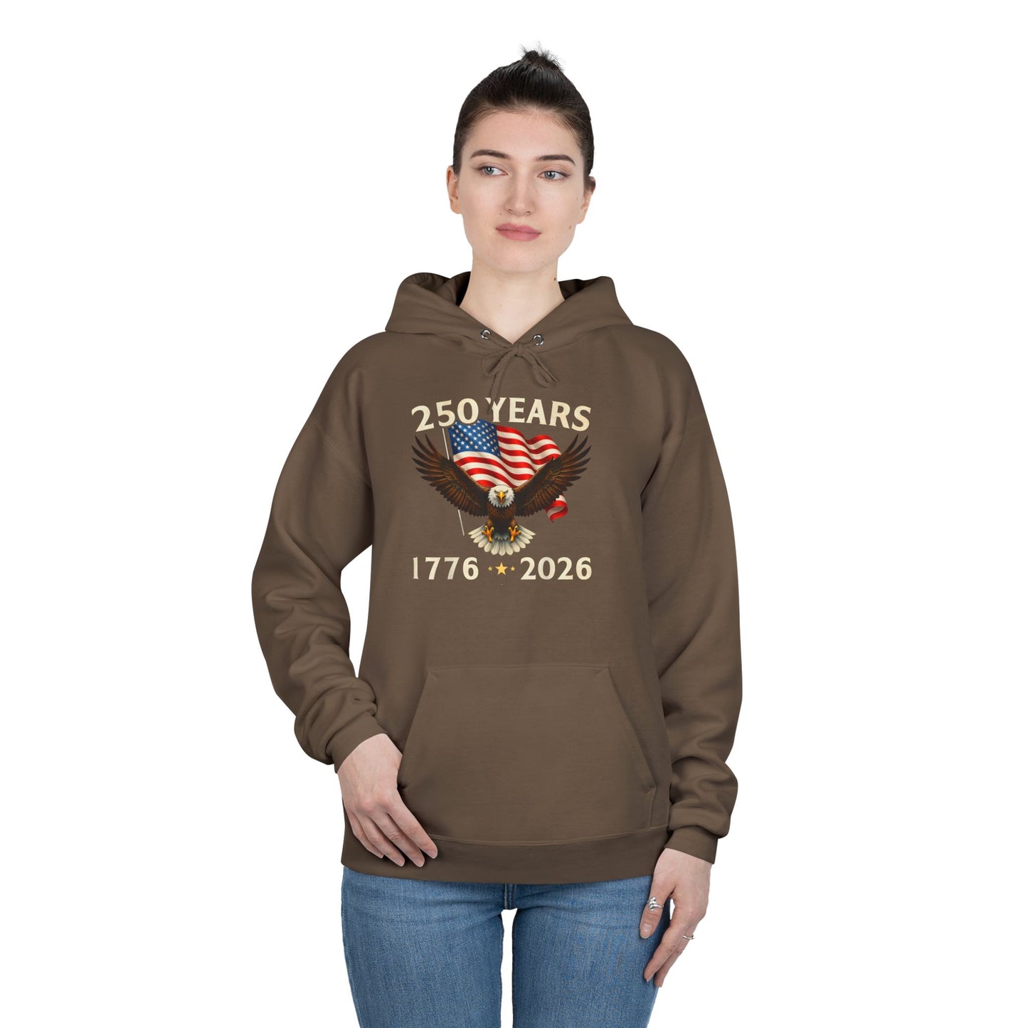 250 Years 1776–2026 Eagle Hoodie — American Flag Bicentennial Celebration Pullover