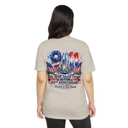 9/11 We Will Never Forget 25th Anniversary Memorial T-Shirt
