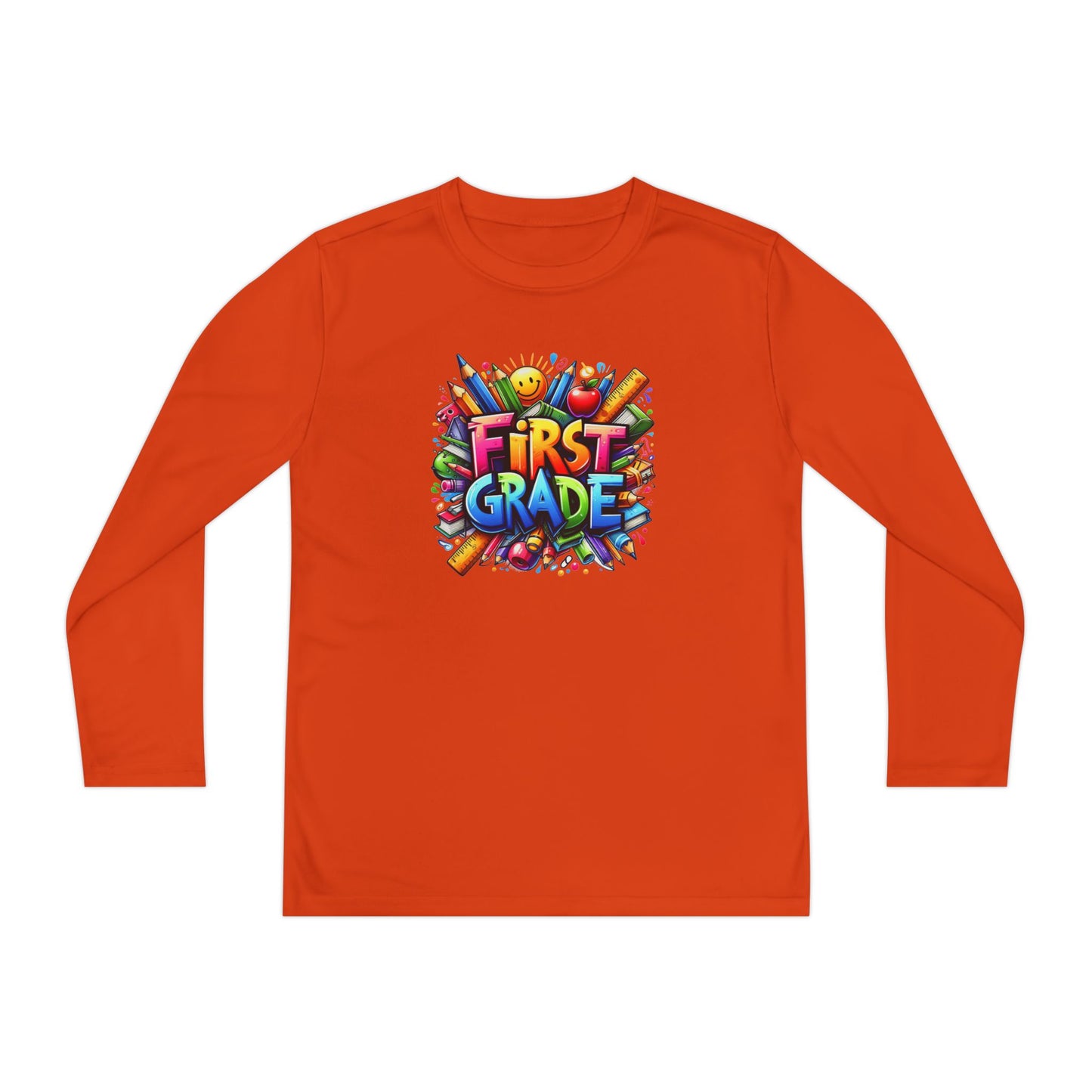 First Grade Youth Long Sleeve Tee — Colorful Back-to-School Shirt