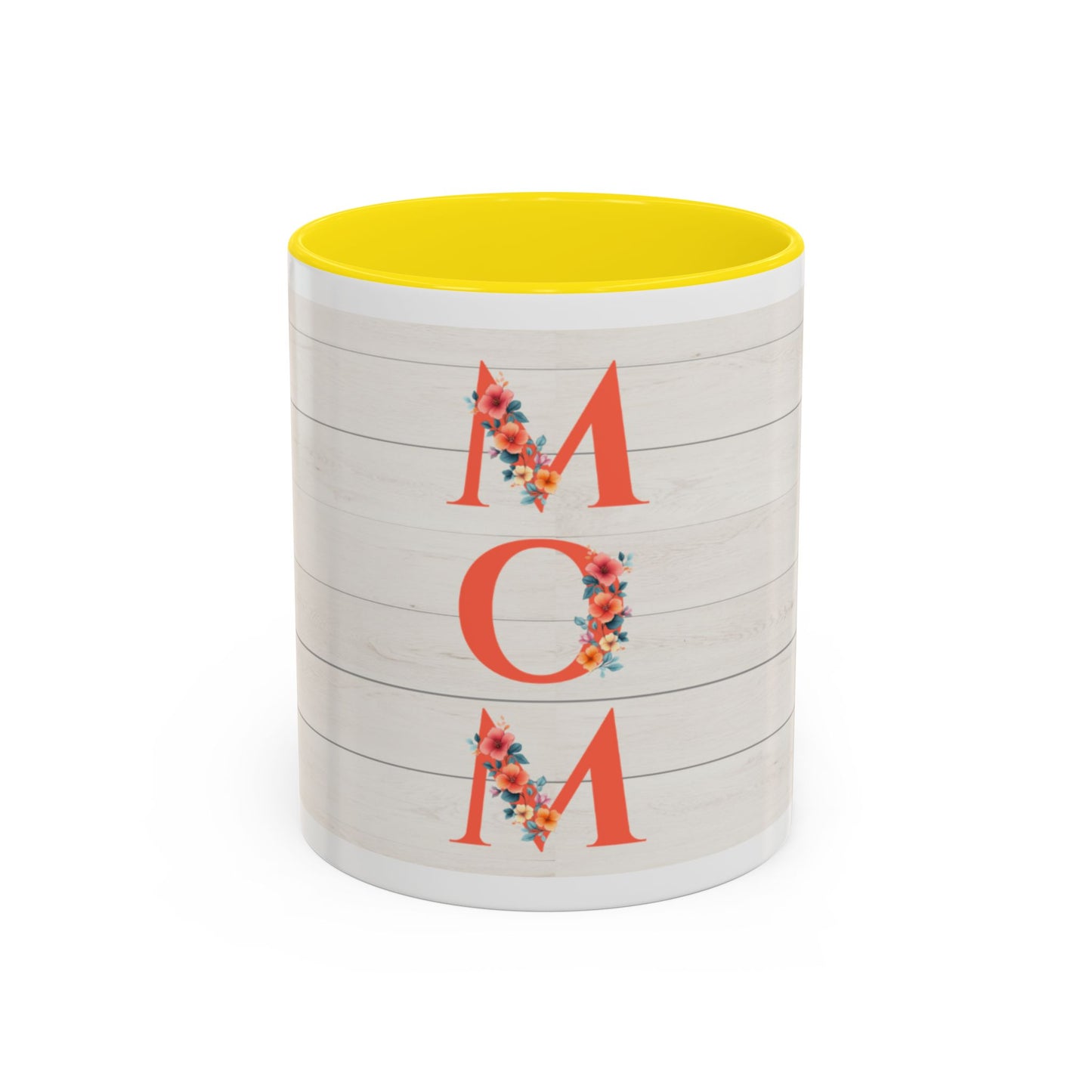 MOM Floral Accent Coffee Mug – Rustic Shiplap Mother's Day Gift (11/15 oz)