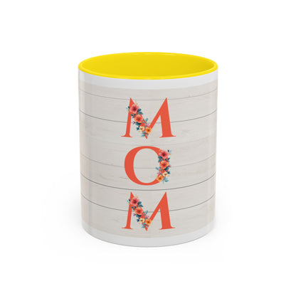 MOM Floral Accent Coffee Mug – Rustic Shiplap Mother's Day Gift (11/15 oz)