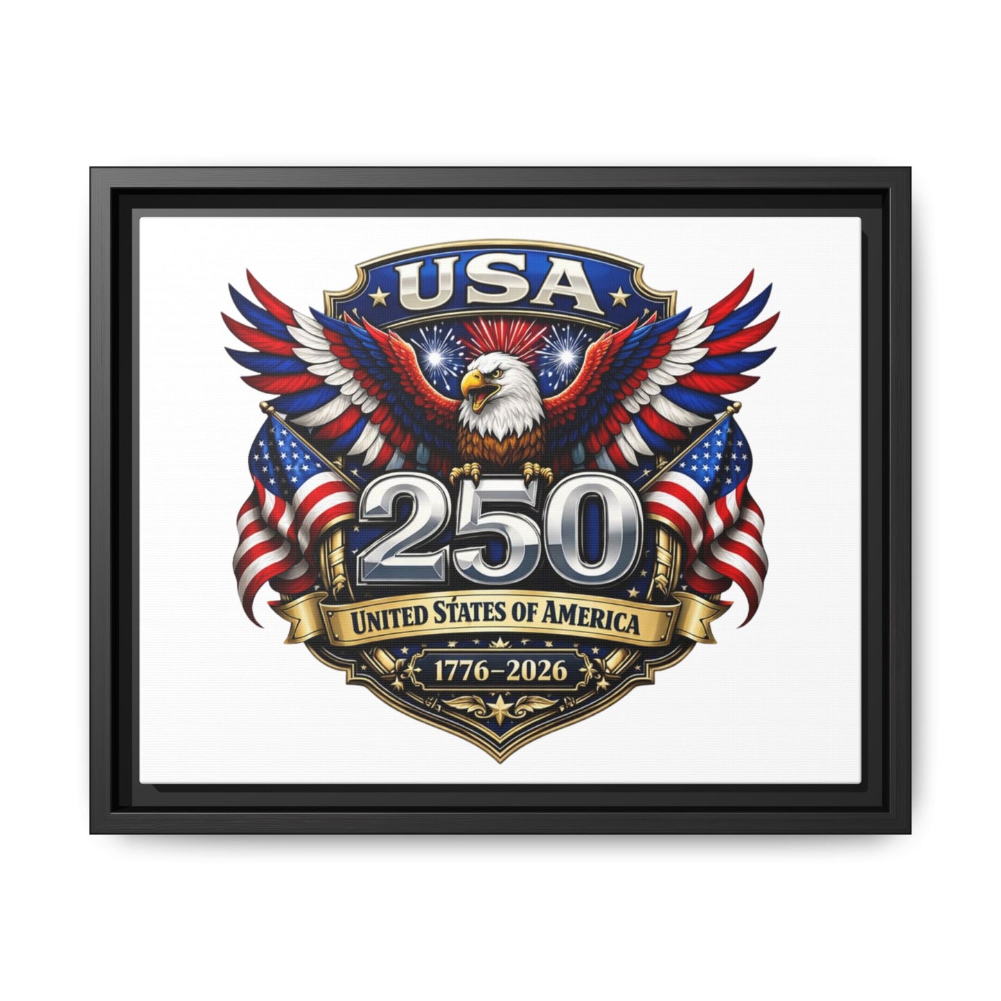 USA 250 Anniversary Framed Canvas — Patriotic Eagle 1776–2026 Wall Art