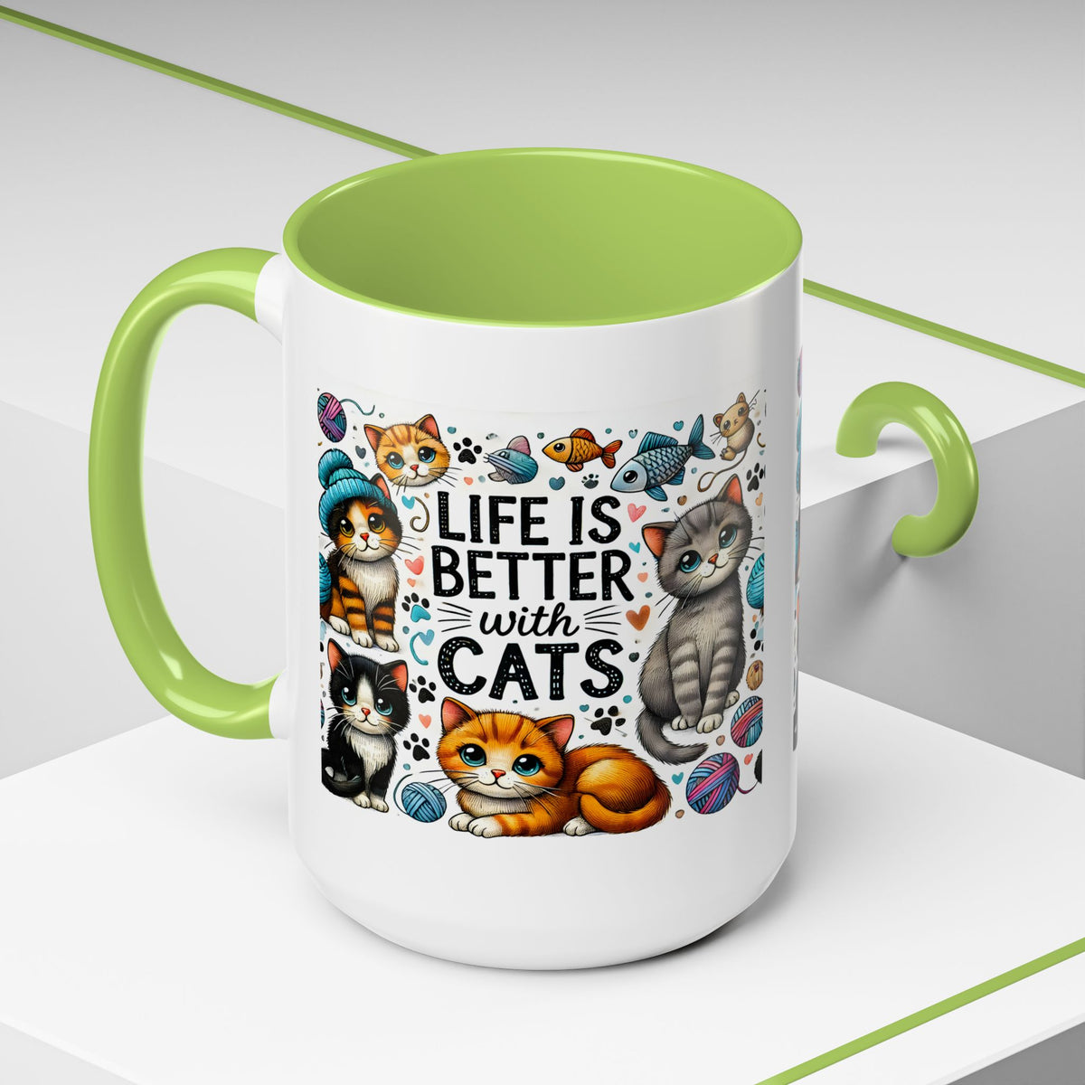 Life Is Better With Cats Accent Coffee Mug – Cute Kitten Ceramic Tea Cup (11/15oz)