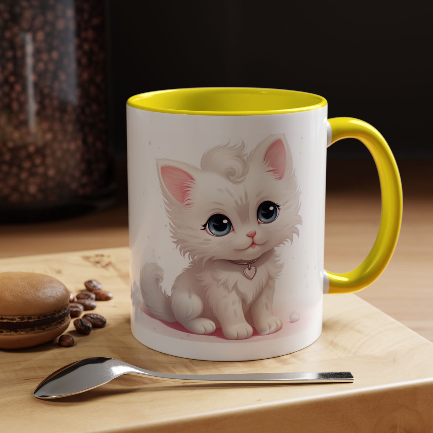 Cute White Kitten Accent Coffee Mug — 11/15oz Cat Lover Gift