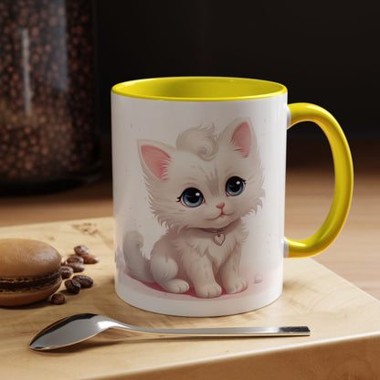 Cute White Kitten Accent Coffee Mug — 11/15oz Cat Lover Gift
