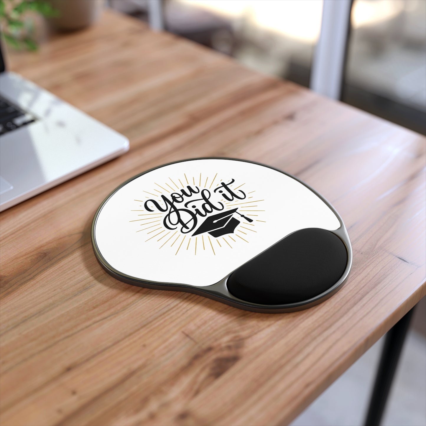 Graduation Mouse Pad with Wrist Rest — "You Did It" Cap Design