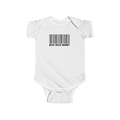 Made Inside Mommy Baby Bodysuit — Funny Barcode Infant Onesie