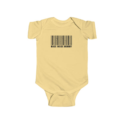 Made Inside Mommy Baby Bodysuit — Funny Barcode Infant Onesie
