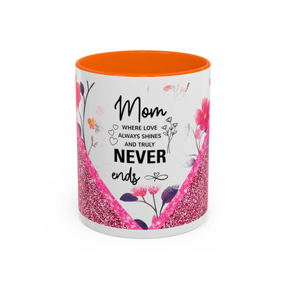 Mom Forever Coffee Mug — "Where Love Always Shines and Truly Never Ends" Floral Accent