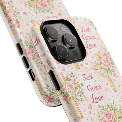 Faith Grace Love Tough Magnetic Phone Case — Floral Cross Protective Cover