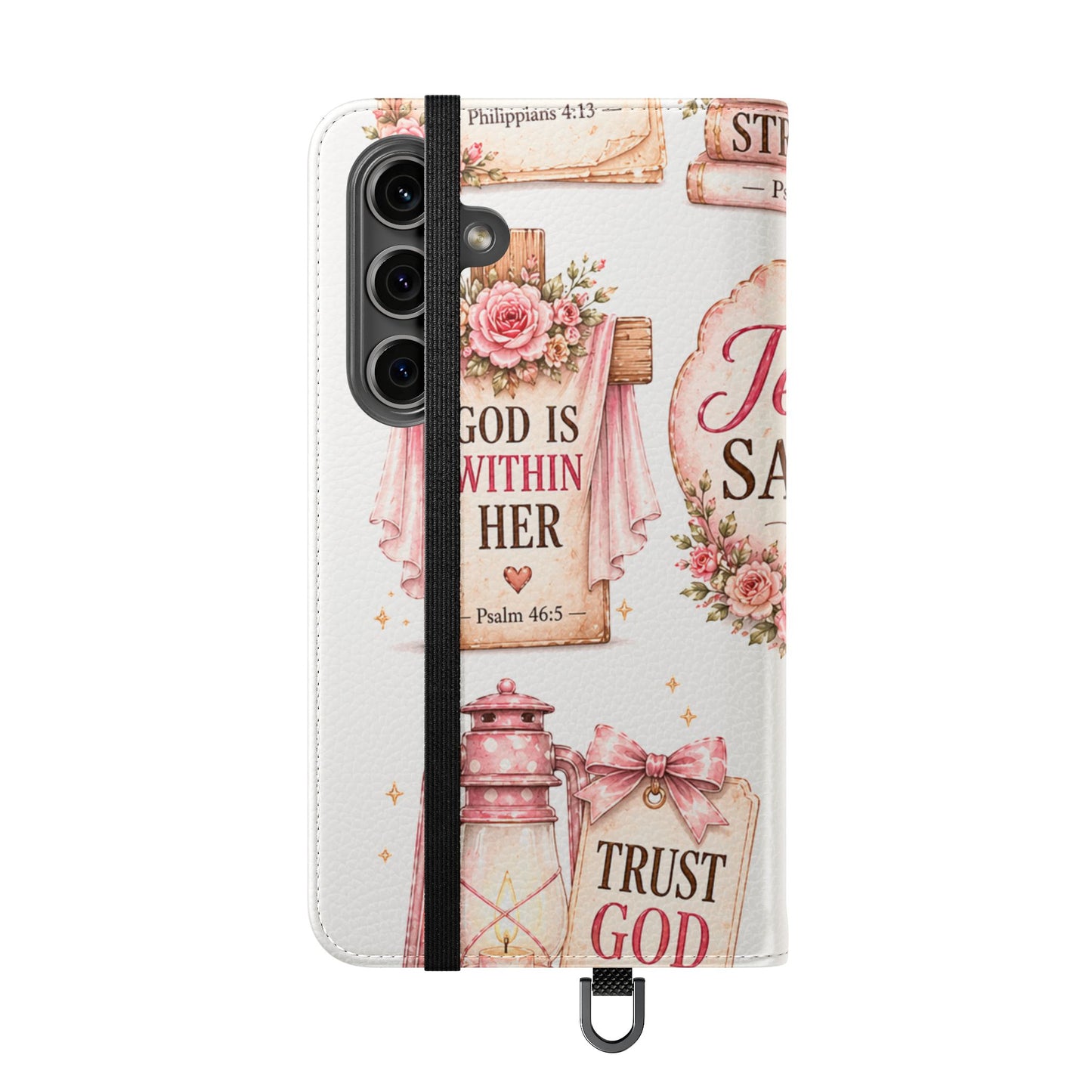 Christian Floral Phone Flip Case — "Jesus Saves" & Inspirational Scripture Wallet Cover