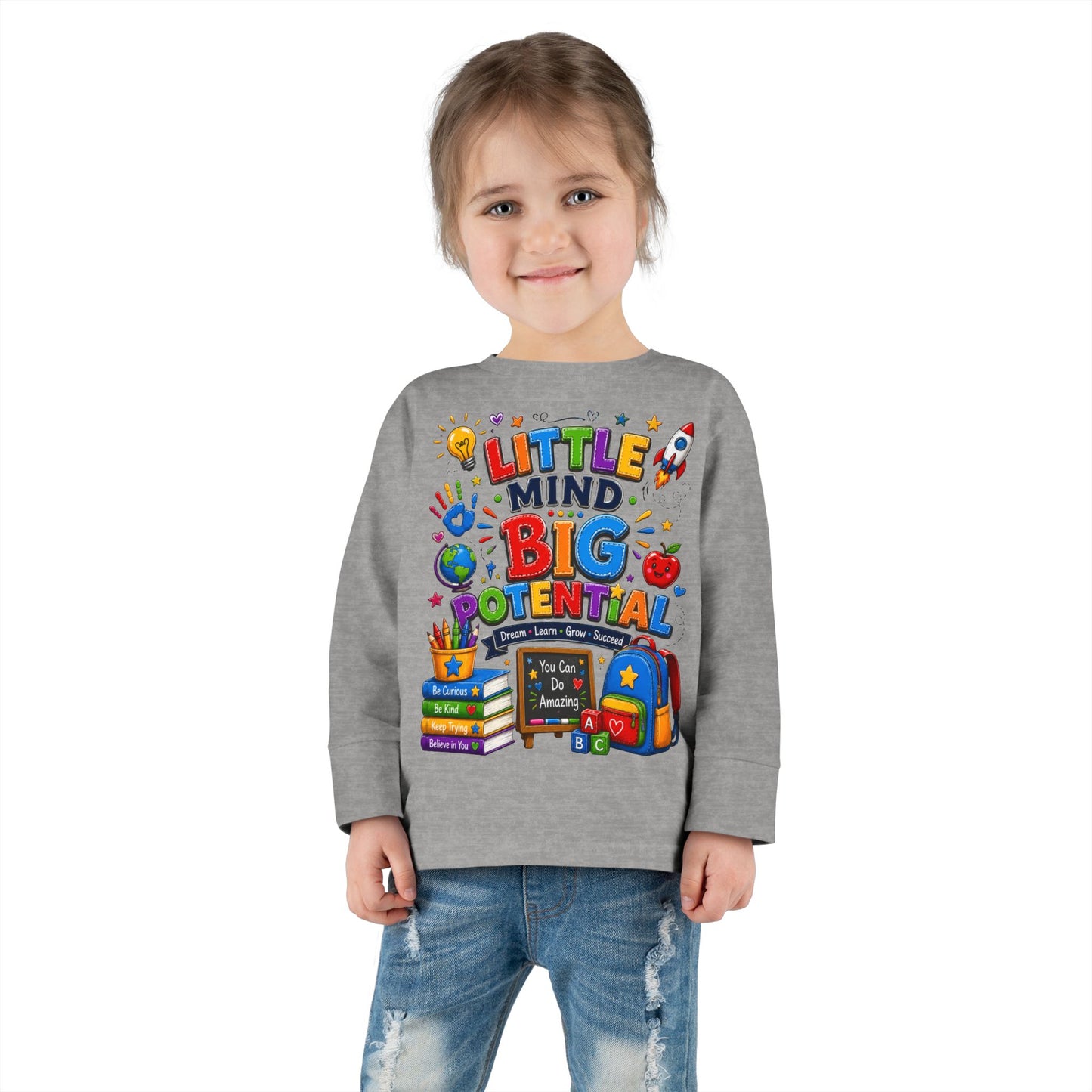 Toddler Tee — "Little Mind Big Potential" Back-to-School Long Sleeve