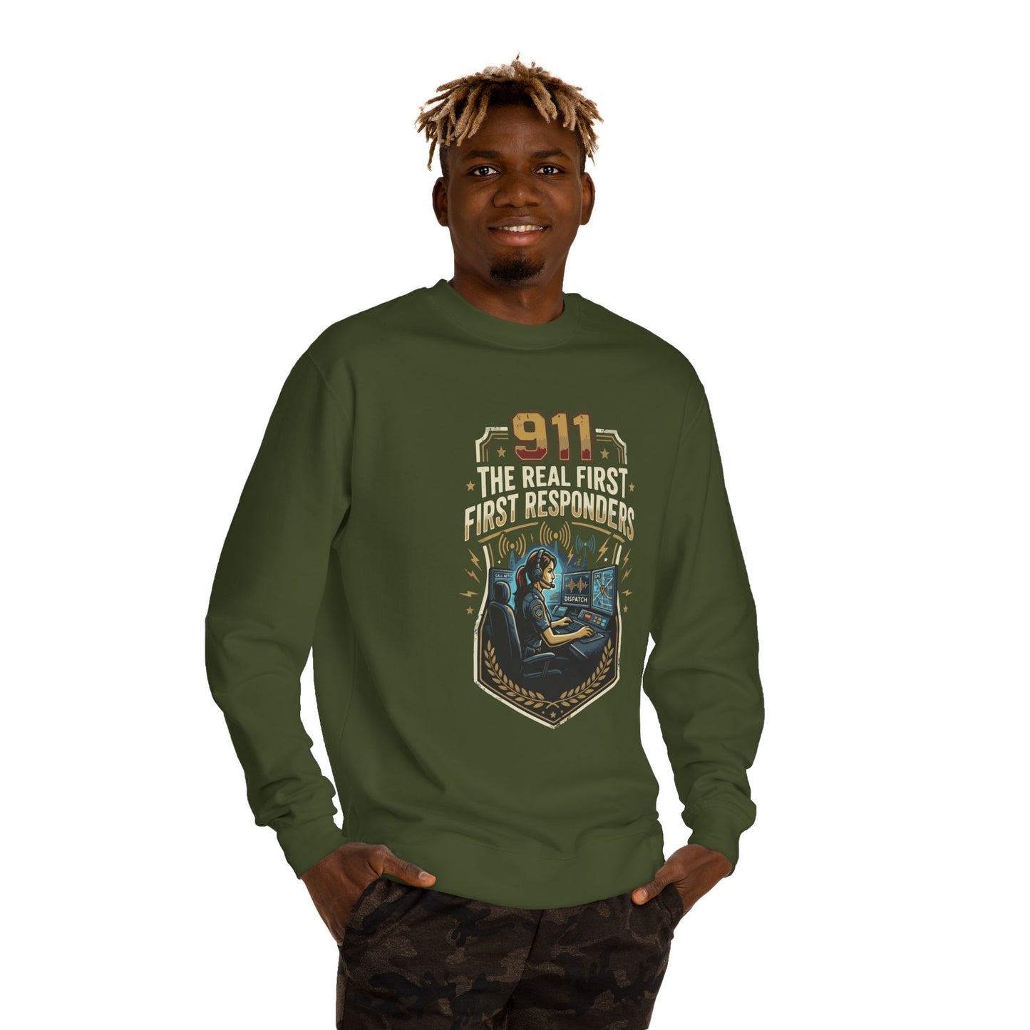 911 Dispatcher Crewneck Sweatshirt — “The Real First Responders” Tribute
