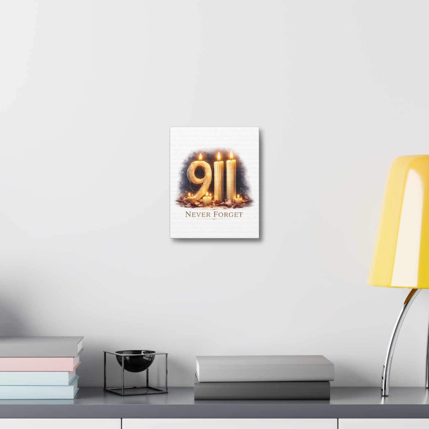 9/11 Never Forget Candle Memorial Stretched Canvas