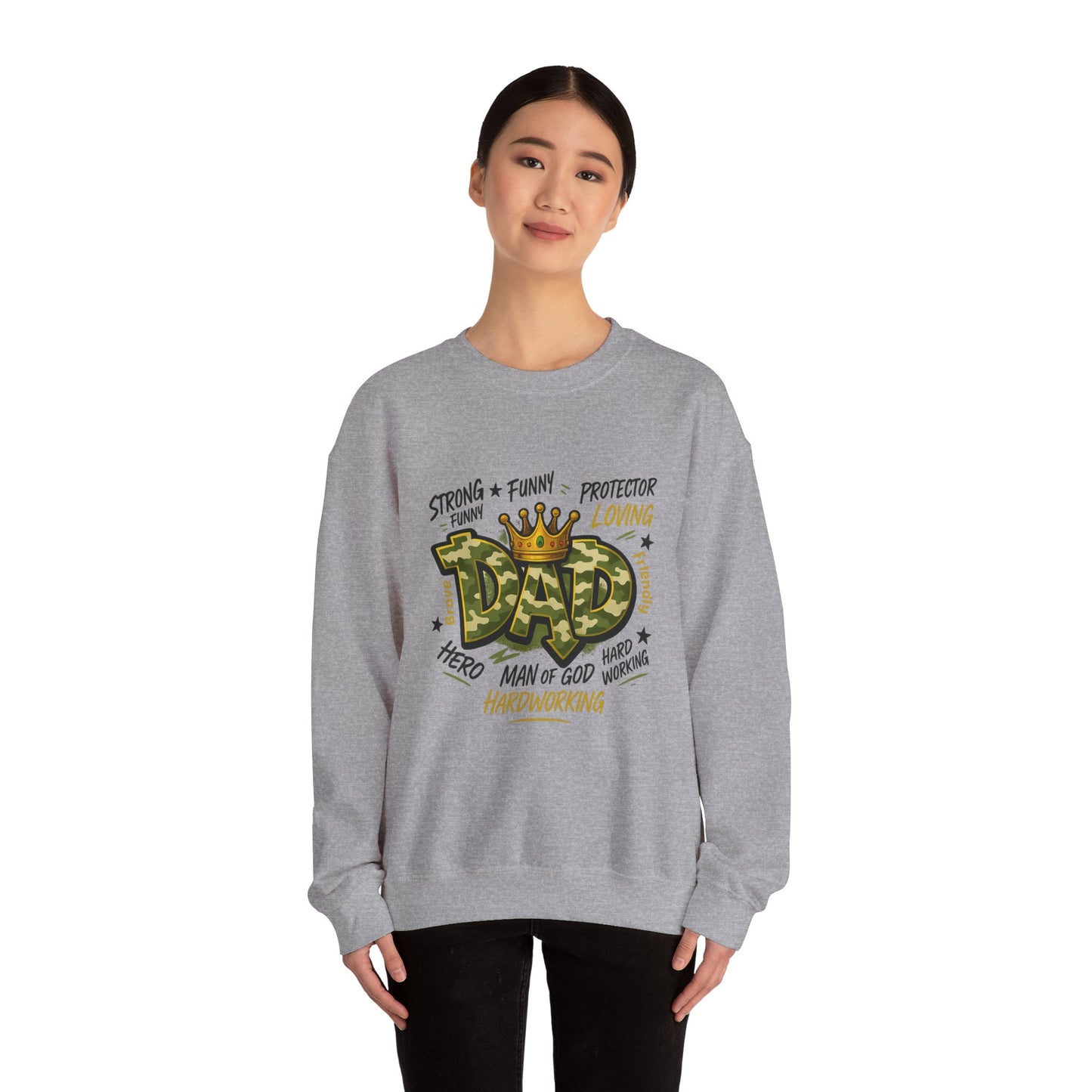 Dad Crown Crewneck Sweatshirt — "DAD" Camouflage Design, Loving, Hardworking Father Gift
