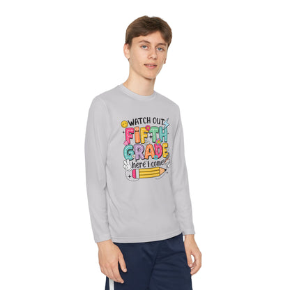 Youth Long Sleeve Tee - "Watch Out Fifth Grade Here I Come" Back-to-School Shirt
