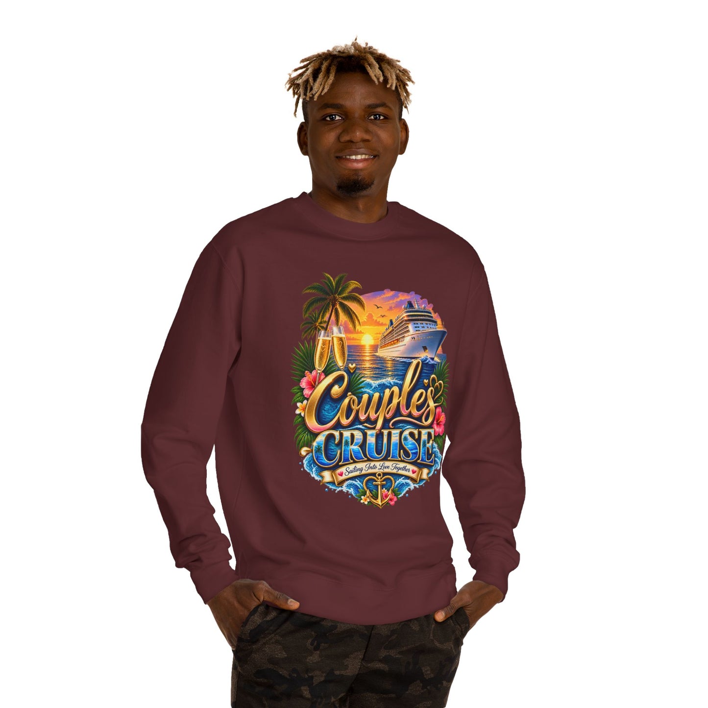 Couples Cruise Sweatshirt — Tropical Sunset Cruise Graphic Crewneck