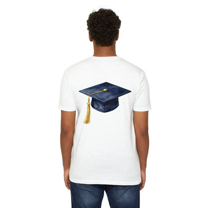 Graduation Cap T-Shirt — Navy Mortarboard with Gold Tassel