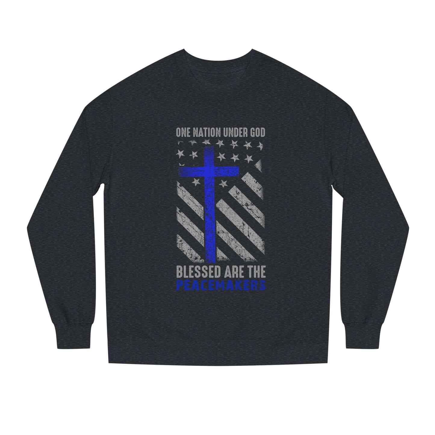 Blessed Are The Peacemakers Crewneck Sweatshirt — One Nation Under God Christian Flag Design