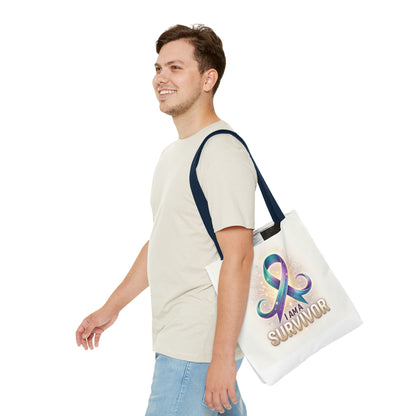 Survivor Ribbon Tote Bag - "I Am a Survivor" Awareness Reusable Shopper