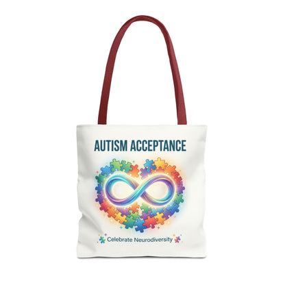 Autism Acceptance Tote Bag — Rainbow Neurodiversity Infinity Puzzle Design