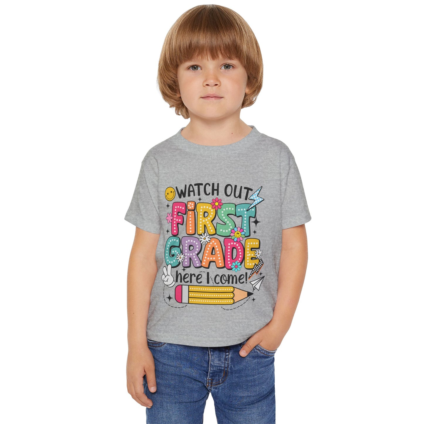 First Grade Toddler T‑Shirt – "Watch Out First Grade Here I Come!" Back‑To‑School Tee